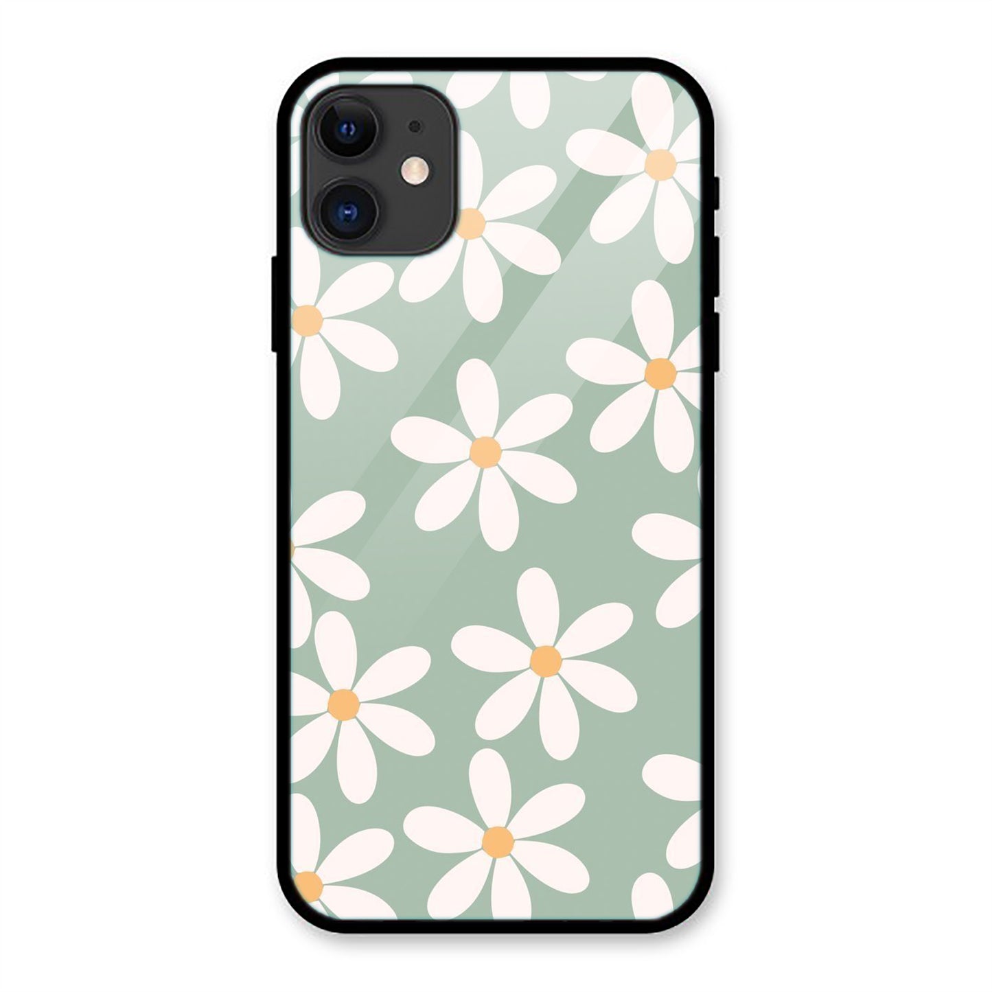 Green White Floral Print Iphone Metal Phone Case