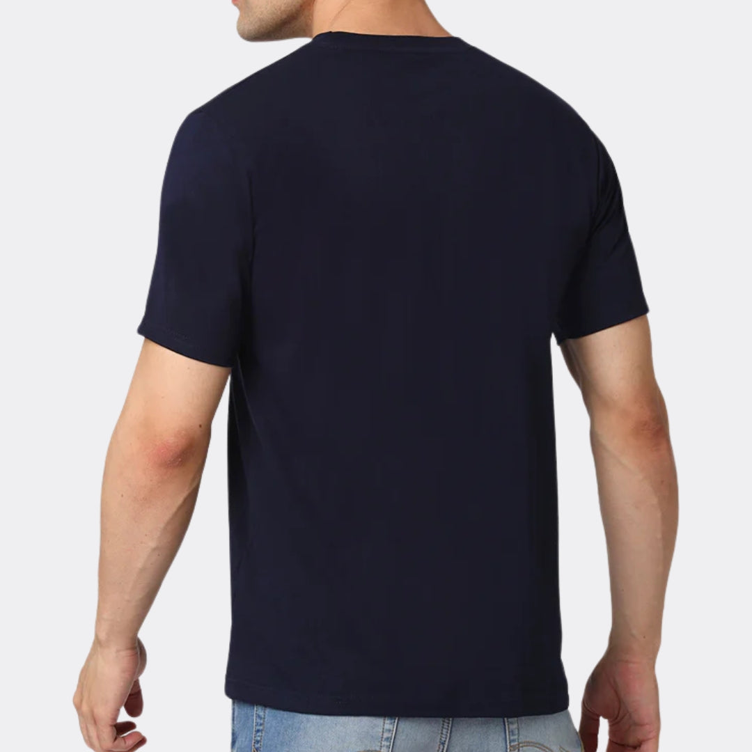 Navy Solid Unisex Round Neck Regular 100% Cotton Tshirt