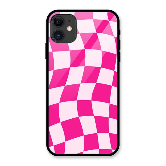 Pink and White Wavy Checkered Design iPhone Metal Phone Case