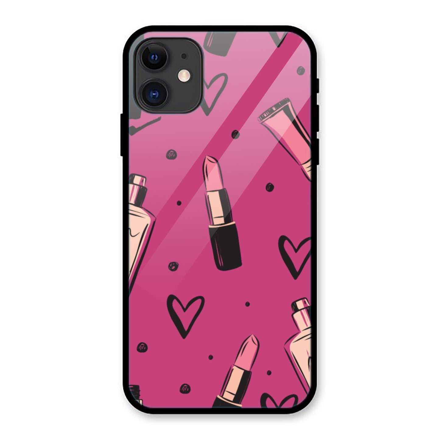 Lipstick and Heart Pattern Print iPhone Metal Phone Case