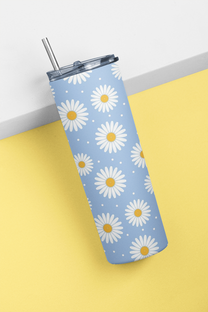 White Flowers Stainless Steel Tumbler